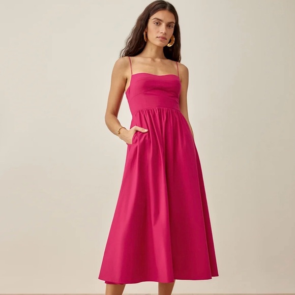 Reformation Dresses & Skirts - Reformation Fuchsia Midi Dress “Vinny Dress” size 8